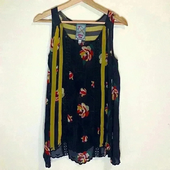 Johnny Was Tops - Johnny Was Floral Striped Sleeveless Blouse